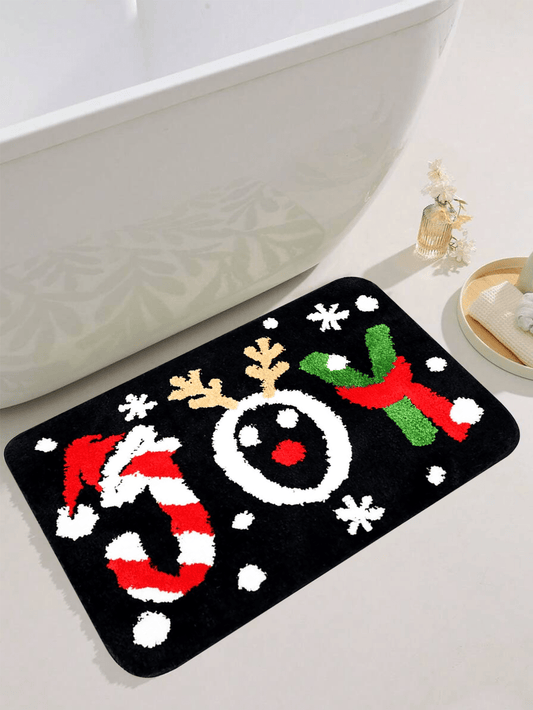 Festive Holiday Cheer: Santa Hat and Candy Cane Microfiber Bath Mat - Soft, Absorbent, Non-Slip, and Washable