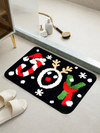 Festive Holiday Cheer: Santa Hat and Candy Cane Microfiber Bath Mat - Soft, Absorbent, Non-Slip, and Washable