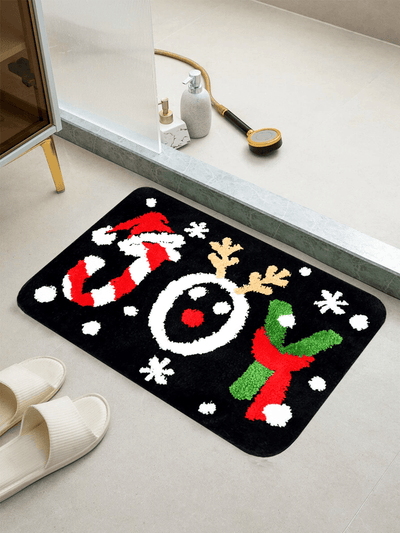 Festive Holiday Cheer: Santa Hat and Candy Cane Microfiber Bath Mat - Soft, Absorbent, Non-Slip, and Washable