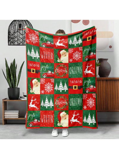 Cozy Christmas Cheer: Santa Claus Flannel Blanket with Festive Tree Pattern