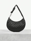 Close-up view of stylish rivet plaid shoulder bag with metal buckle - trendy women's underarm bag with plaid pattern, rivet accents, metal buckle for everyday style