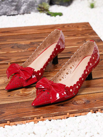 Elegant Red Bowknot Mid-Heel Pumps for Stylish Comfort