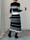 Chic Striped Contrast Color Flared Sleeve Midi Dress for Women