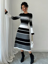 Chic Striped Contrast Color Flared Sleeve Midi Dress for Women