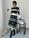 Chic Striped Contrast Color Flared Sleeve Midi Dress for Women