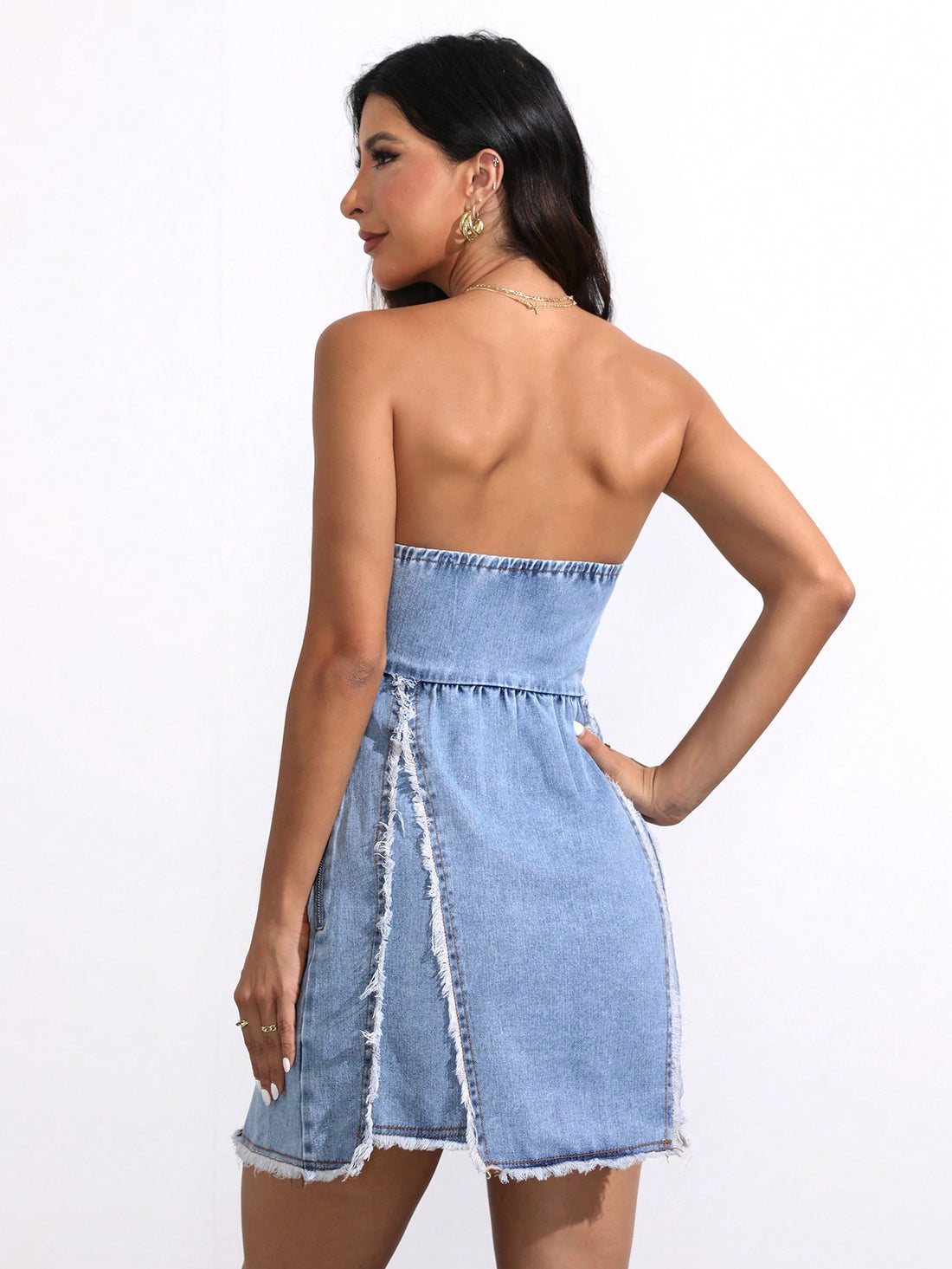 Effortlessly elevate your style with our Chic & Casual Fringe Edge Denim Crop Dress! Made with a fringe edge design, this dress adds a touch of boho flair to any outfit. The cropped length is perfect for showing off your legs, while the denim fabric provides both comfort and style. Perfect for casual days or dressy nights, this dress is a must-have for your wardrobe.