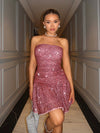 Elegant Lotus Root Pink Bodycon Dress with Ruffles & Sequins for Glamorous Nights