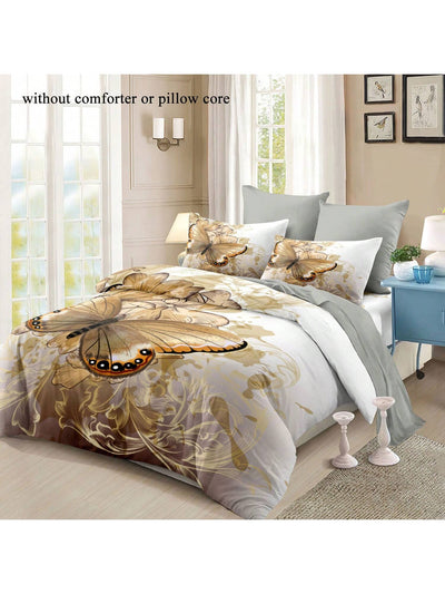 Elegant Golden Butterfly Print Duvet Cover Set - 3-Piece Bedding Collection for a Cozy Bedroom Makeover