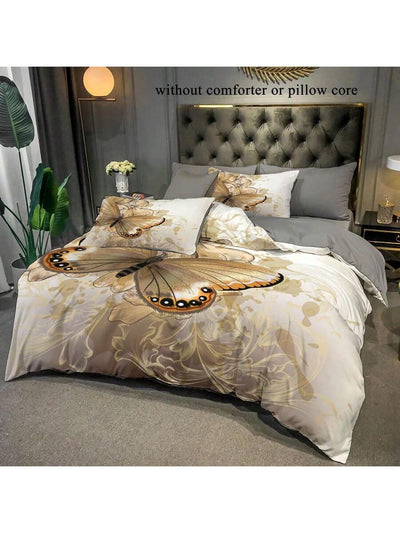 Elegant Golden Butterfly Print Duvet Cover Set - 3-Piece Bedding Collection for a Cozy Bedroom Makeover