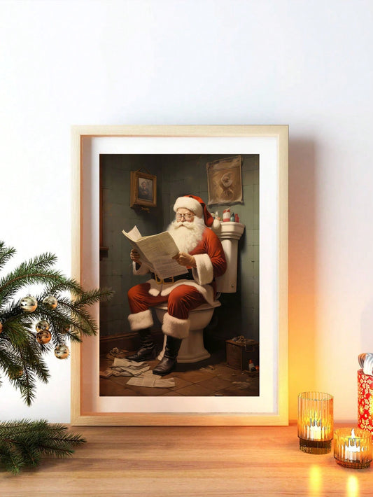 Jolly Santa on the Throne: Humorous Canvas Wall Art for Festive Bathrooms