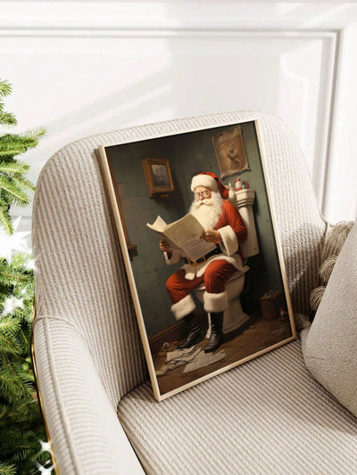 Jolly Santa on the Throne: Humorous Canvas Wall Art for Festive Bathrooms