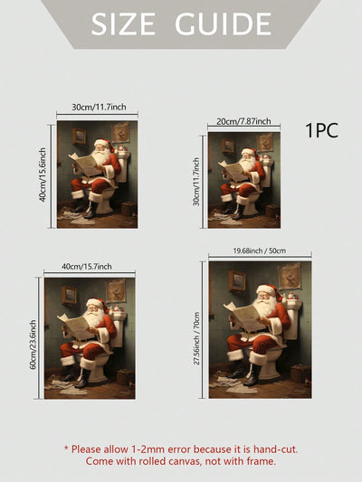 Jolly Santa on the Throne: Humorous Canvas Wall Art for Festive Bathrooms