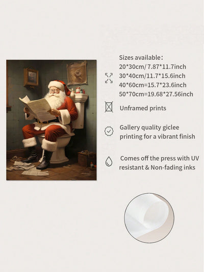 Jolly Santa on the Throne: Humorous Canvas Wall Art for Festive Bathrooms