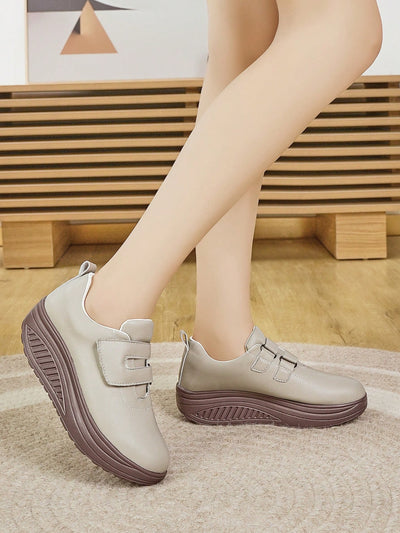 Women's Fashion Platform Wedge Heel Casual Shoes, Versatile, Anti-Slip, Lightweight, Comfortable, Hook And Loop Strapping, Swing Shoes For Spring And Autumn