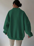 Side profile of Casual V-Neck Drop Shoulder Loose Fit Sweatshirt for Women - Perfect for Back to School and Graduation drop shoulder pullover style
