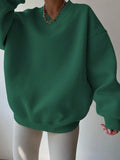 Back view of Casual V-Neck Drop Shoulder Loose Fit Sweatshirt for Women - Perfect for Back to School and Graduation loose fit sweatshirt