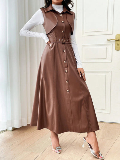 Chic Autumn Sleeveless Dress with Front Buttons for Effortless Style