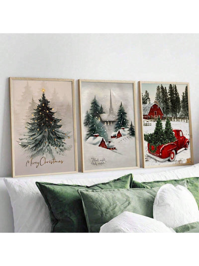 Festive Farmhouse Charm: 3-Piece Merry Christmas Wall Art Set for Holiday Decor