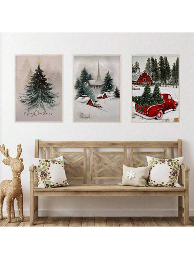 Festive Farmhouse Charm: 3-Piece Merry Christmas Wall Art Set for Holiday Decor