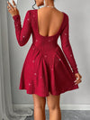 Glittering Glamour: Square Collar Backless Swing Dress for Date Night