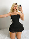 Charming Y2K Style Bustier Bow Bodycon Dress with Ruffle Hem – Perfect for Homecoming and Fall Fashion