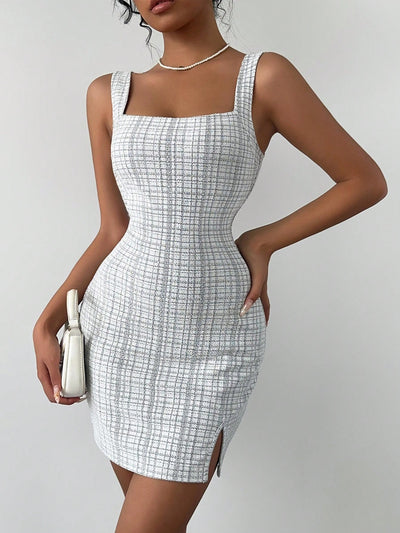 Chic Minimalist Street Style Mini Dress with Geometric Print