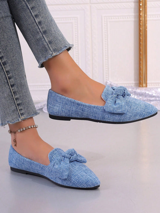 Chic Blue Bow Decor Casual Flats for Women - Perfect Spring & Autumn Footwear