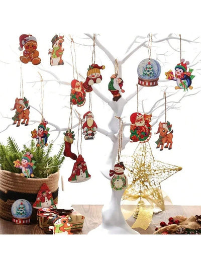 Festive Charm: 24-Piece Wooden Christmas Ornament Set for Holiday Home Decor