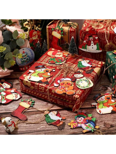 Festive Charm: 24-Piece Wooden Christmas Ornament Set for Holiday Home Decor