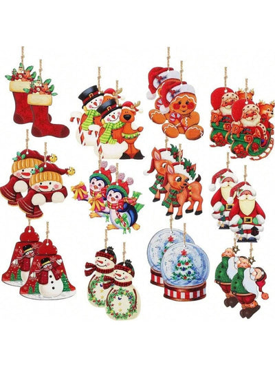 Festive Charm: 24-Piece Wooden Christmas Ornament Set for Holiday Home Decor