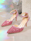 Shimmer & Shine: Pink Sequin One-Strap High Heels with Pointed Toes