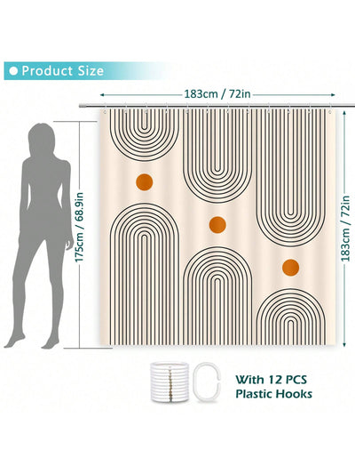 Boho Mid-Century Abstract Shower Curtain - 72x72 Inch Waterproof Design with Hooks