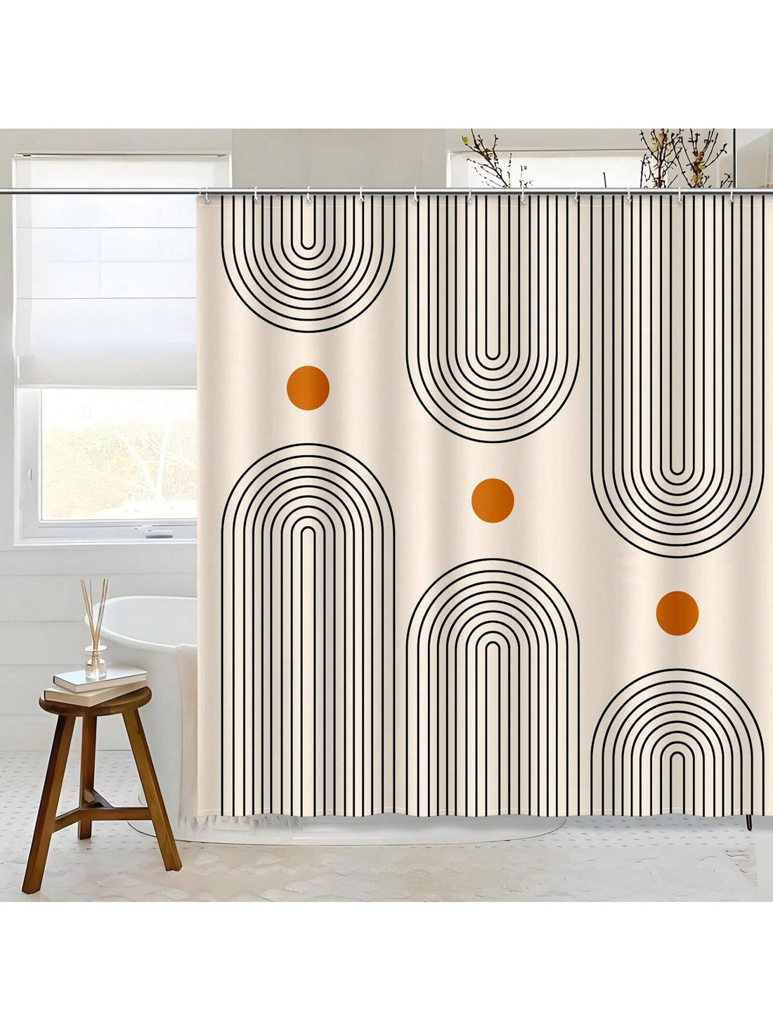 Add a touch of bohemian mid-century style to your bathroom with our Boho Mid-Century Abstract Shower Curtain. This 72x72 inch curtain features a waterproof design and comes with hooks for easy installation. Elevate your shower experience with this stylish and functional curtain.