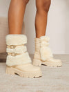 Chic Furry Platform Boots with Buckle Straps for Women - Ultimate Comfort and Style