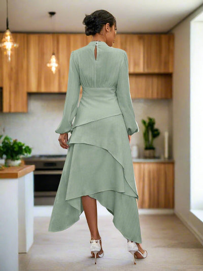 Chic & Elegant Women's Stand Collar Lantern Sleeve Long Sleeve Dress