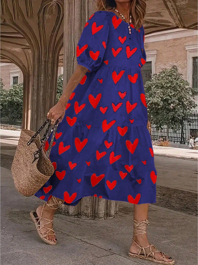 Chic Heart Print Casual Dress – Effortless Style for Everyday Wear