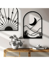 Boho Black Abstract Metal Wall Art - 4-Piece Geometric Line Sculpture Set for Minimalist Home Decor