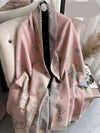 Chic Floral Jacquard Knit Shawl Scarf - Cozy Cashmere Feel for Autumn & Winter