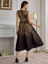 Chic Vintage-Inspired Sleeveless A-Line Midi Dress with Leopard Print & Pockets