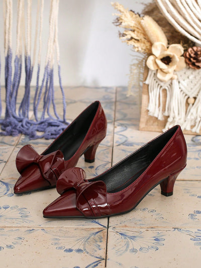 Chic Bowknot Pointed Toe High Heel Work Shoes – Trendy Thick Heel for All Seasons