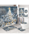 Festive Holiday Joy: 4-Piece Stained Glass Christmas Shower Curtain Set with Rugs & Toilet Lid Cover