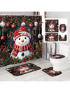 Festive Holiday Joy: 4-Piece Stained Glass Christmas Shower Curtain Set with Rugs & Toilet Lid Cover