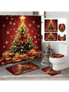 Festive Holiday Joy: 4-Piece Stained Glass Christmas Shower Curtain Set with Rugs & Toilet Lid Cover