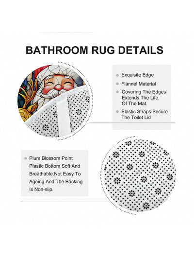 Festive Holiday Joy: 4-Piece Stained Glass Christmas Shower Curtain Set with Rugs & Toilet Lid Cover