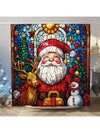 Festive Holiday Joy: 4-Piece Stained Glass Christmas Shower Curtain Set with Rugs & Toilet Lid Cover