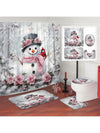 Festive Holiday Joy: 4-Piece Stained Glass Christmas Shower Curtain Set with Rugs & Toilet Lid Cover