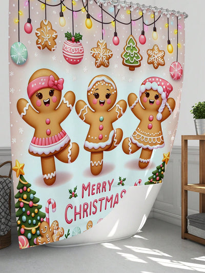 Festive Holiday Bathroom Set: Waterproof Shower Curtain, 12 Hooks, and Non-Slip Mats for a Complete Christmas Makeover!