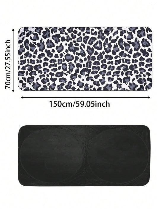 Chic Leopard Print Car Windshield Sun Shade - Foldable & Retractable Design