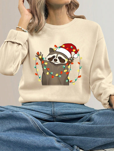 Cozy Christmas Vibes: Graphic Print Crew Neck Sweatshirt