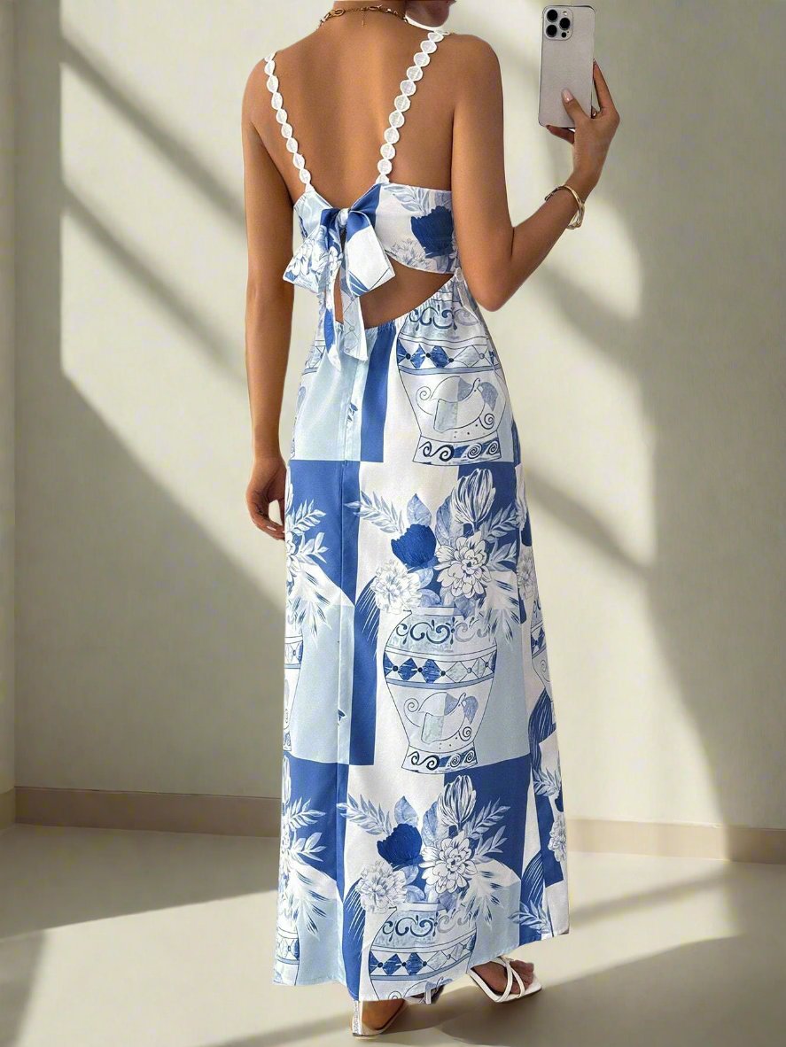 Introducing Floral Elegance: a stunning sleeveless bodycon dress with a sexy back tie for the perfect party look. This dress features a beautiful floral design and a form-fitting silhouette, ensuring you will make a statement at any event. Elevate your style with Floral Elegance.